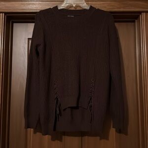 Dark brown sweater with tie detail. Size L/XL